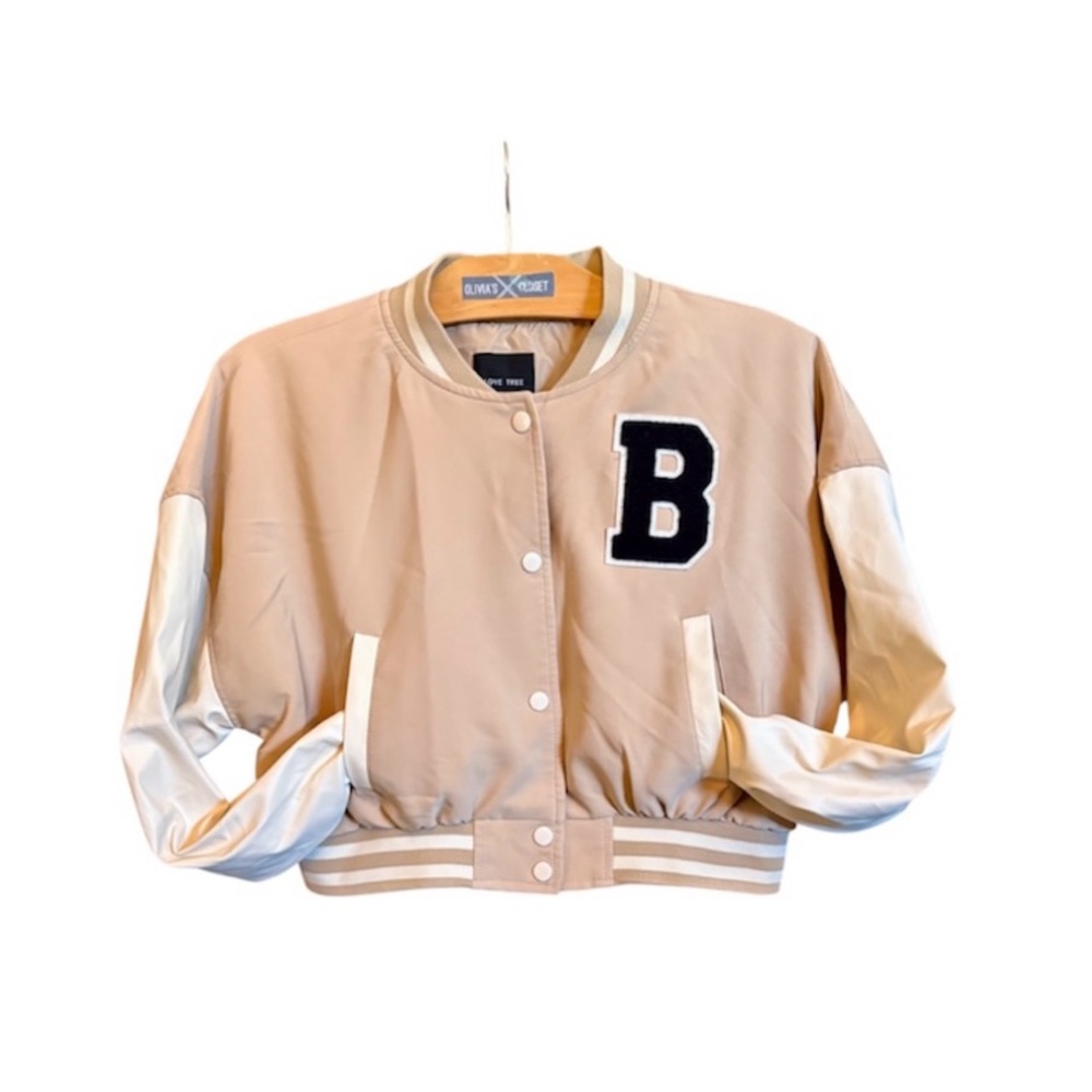 Love Tree  Tan and Cream Varsity Jacket